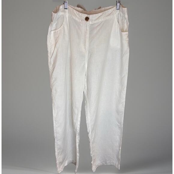 Chico's 100% Linen Pant White Wide Leg Sz 2.5 L/14 Preppy Resort Beach Nautical - Picture 1 of 11